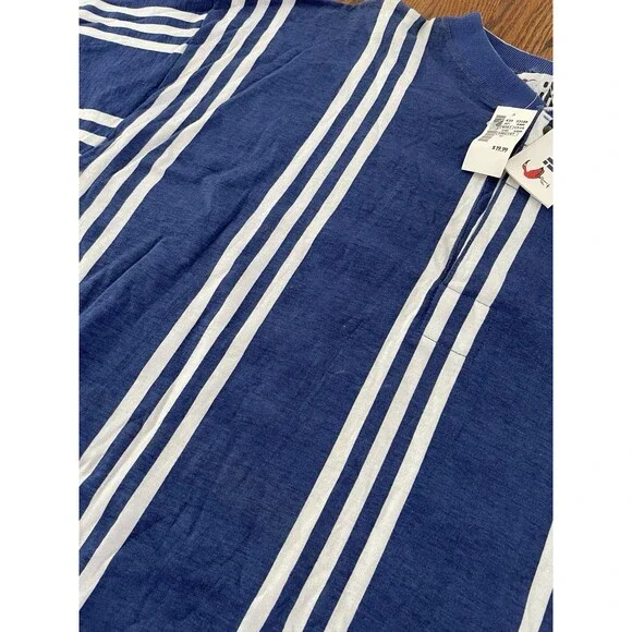 Vintage Striped T Shirt Mens 2XL Blue White Oversized Streetwear NWT - Picture 9 of 9